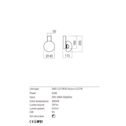 Redo 01-3239 - Світлодіодний настінний світильник SINCLAIR LED/6,5W/230V CRI 93 IP21 золотий