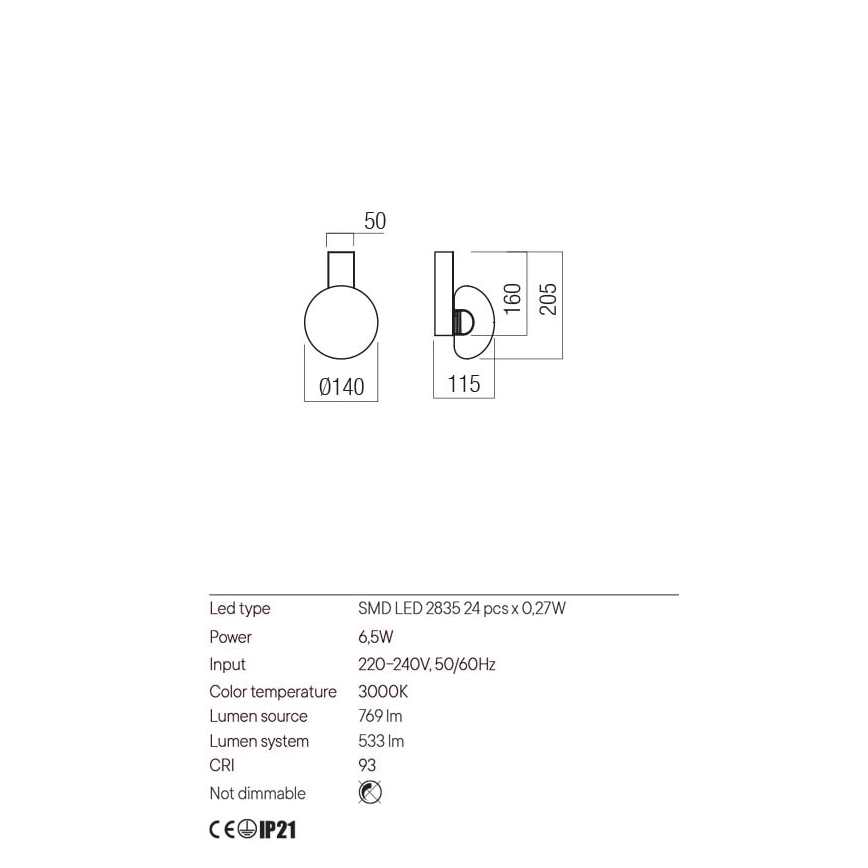 Redo 01-3239 - Світлодіодний настінний світильник SINCLAIR LED/6,5W/230V CRI 93 IP21 золотий