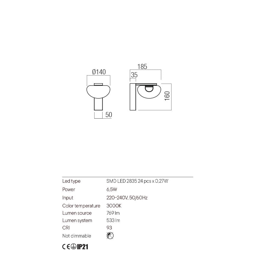 Redo 01-3242 - Світильник настінний LED SINCLAIR LED/6,5W/230V CRI 93 IP21 чорний