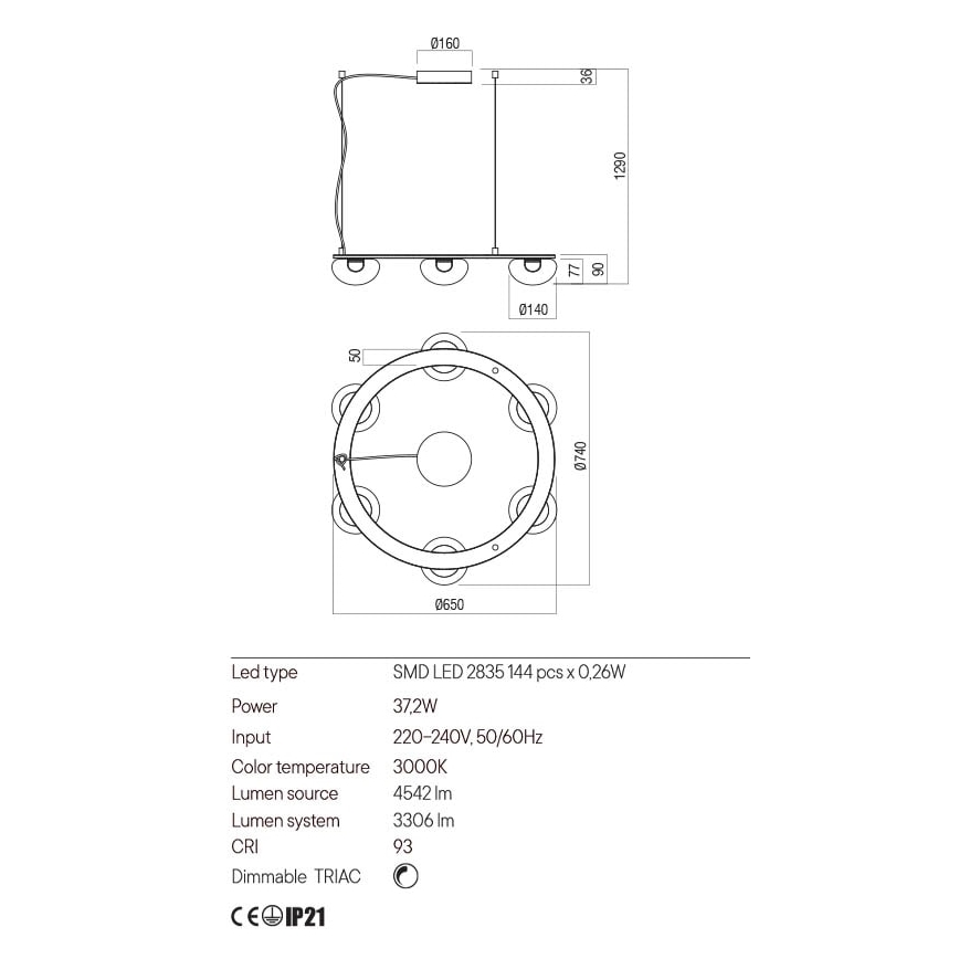 Redo 01-3248 - Светодиодная подвесная люстра с регулированием яркости SINCLAIR LED/37,2W/230V CRI 93 IP21 черный