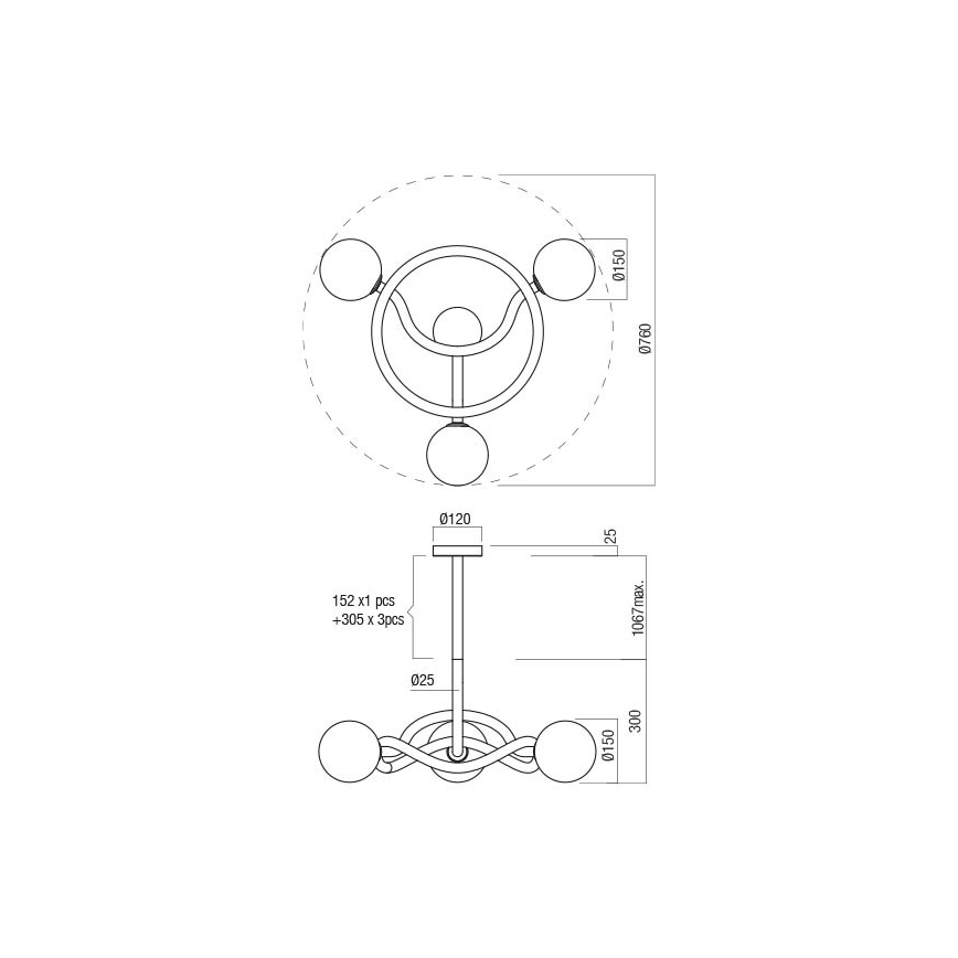Redo 01-3257 - Люстра на штанзі CONFUSIO 3xE14/28W/230V діам. 76 см чорна