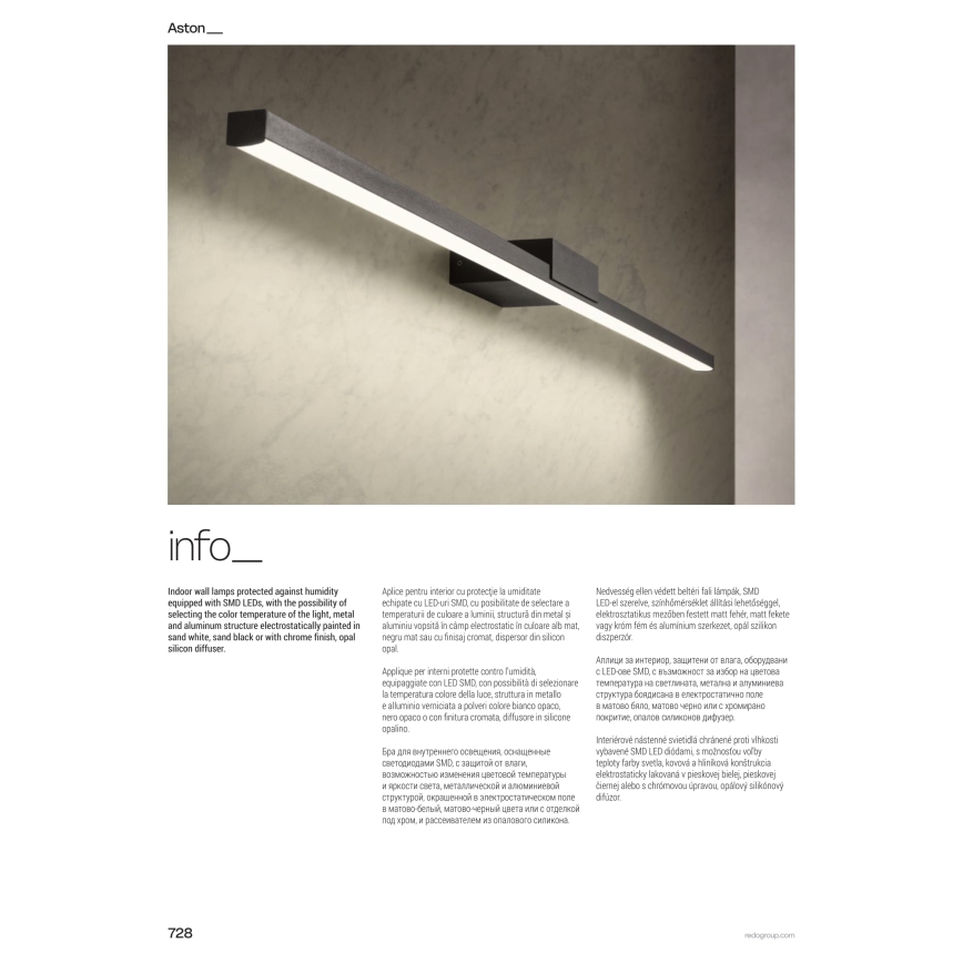 Redo 01-3276 - LED-подсветка для зеркала в ванной ASTON, 24 Вт/230 В, 3000/4000K, 120 см, CRI 90, IP44, черный
