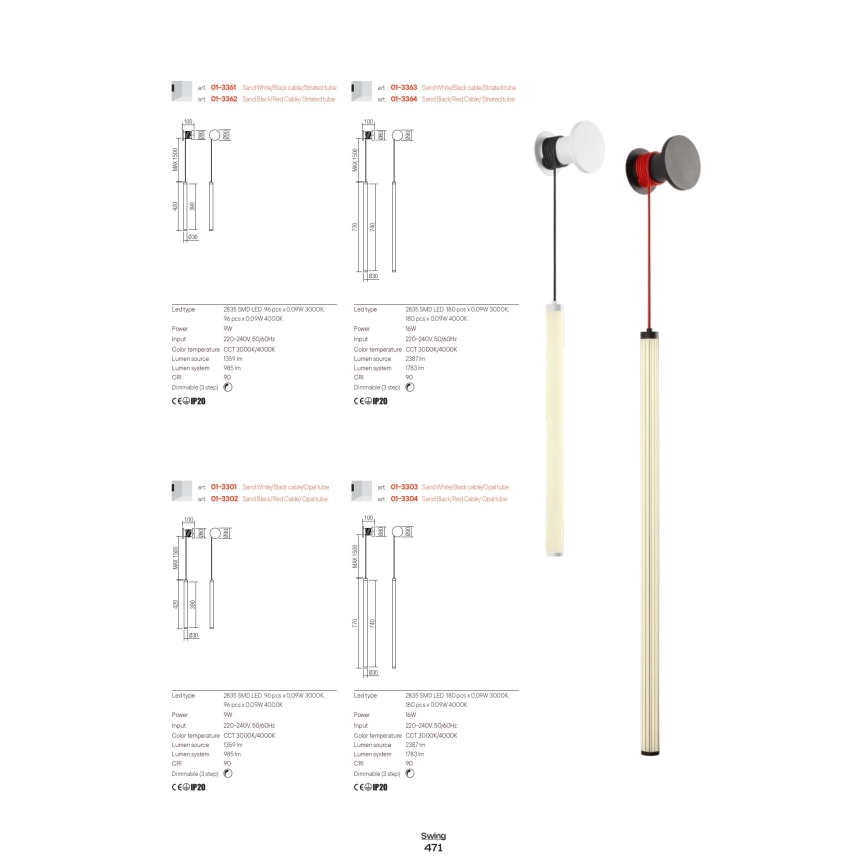 Redo 01-3301 - Диммируемый настенный светильник SWING LED, 9 Вт, 230 В, 3000/4000 К, CRI 90, белый