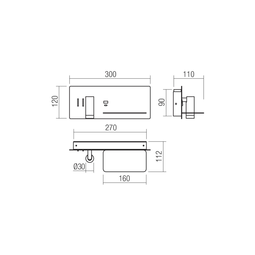 Redo 01-3316 - Світлодіодний настінний точковий світильник BROOK LED/8W/230V + LED/3W USB CRI 90 чорний права