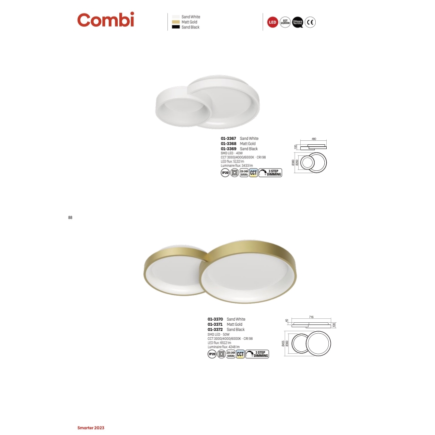 Redo 01-3372 - Светодиодный потолочный светильник с регулированием яркости COMBI LED/50W/230V 3000/4000/6000K CRI98 черный