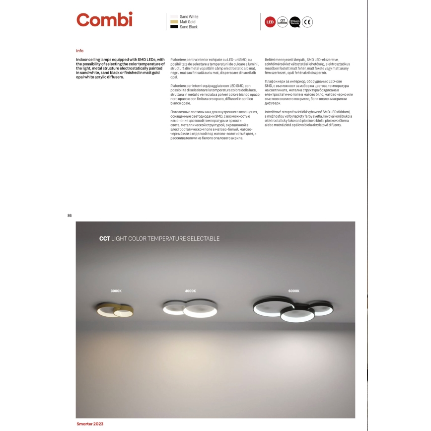 Redo 01-3375 - Светодиодный потолочный светильник с регулированием яркости COMBI LED/72W/230V 3000/4000/6000K CRI98 черный