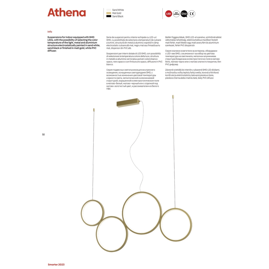 Redo 01-3383 - Светодиодная подвесная люстра с регулированием яркости ATHENA LED/40W/230V 3000/4000/6000K CRI98 золотистый