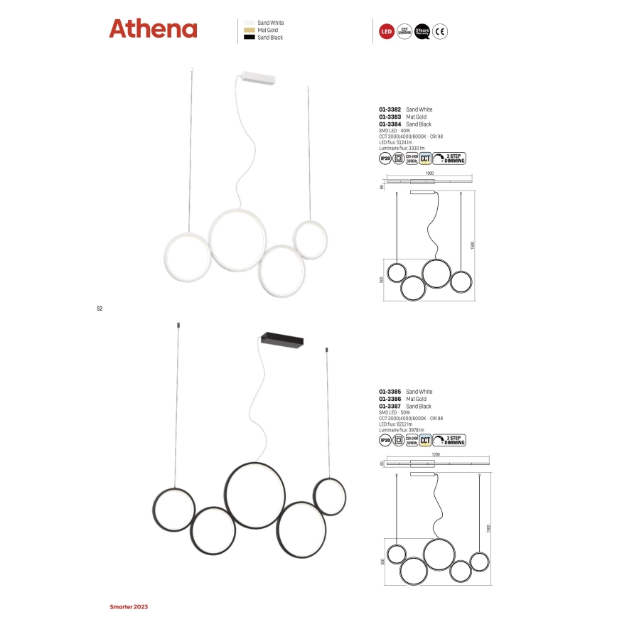 Redo 01-3383 - Светодиодная подвесная люстра с регулированием яркости ATHENA LED/40W/230V 3000/4000/6000K CRI98 золотистый