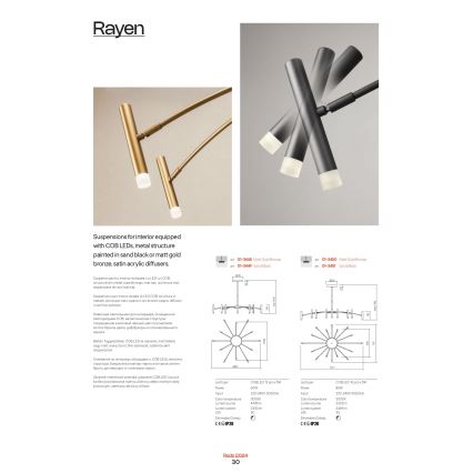 Redo 01-3448 - LED-люстра на штанзі з регулюванням яскравості RAYEN LED/60W/230V CRI 90, золота