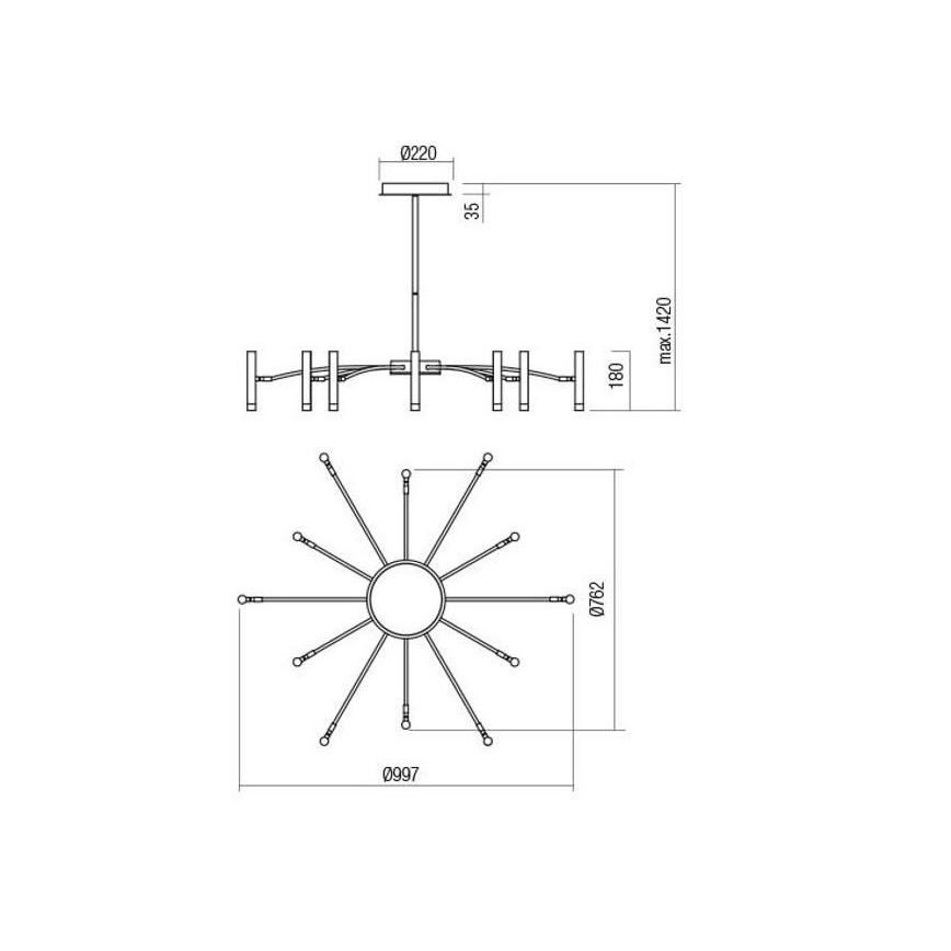 Redo 01-3448 - LED-люстра на штанзі з регулюванням яскравості RAYEN LED/60W/230V CRI 90, золота