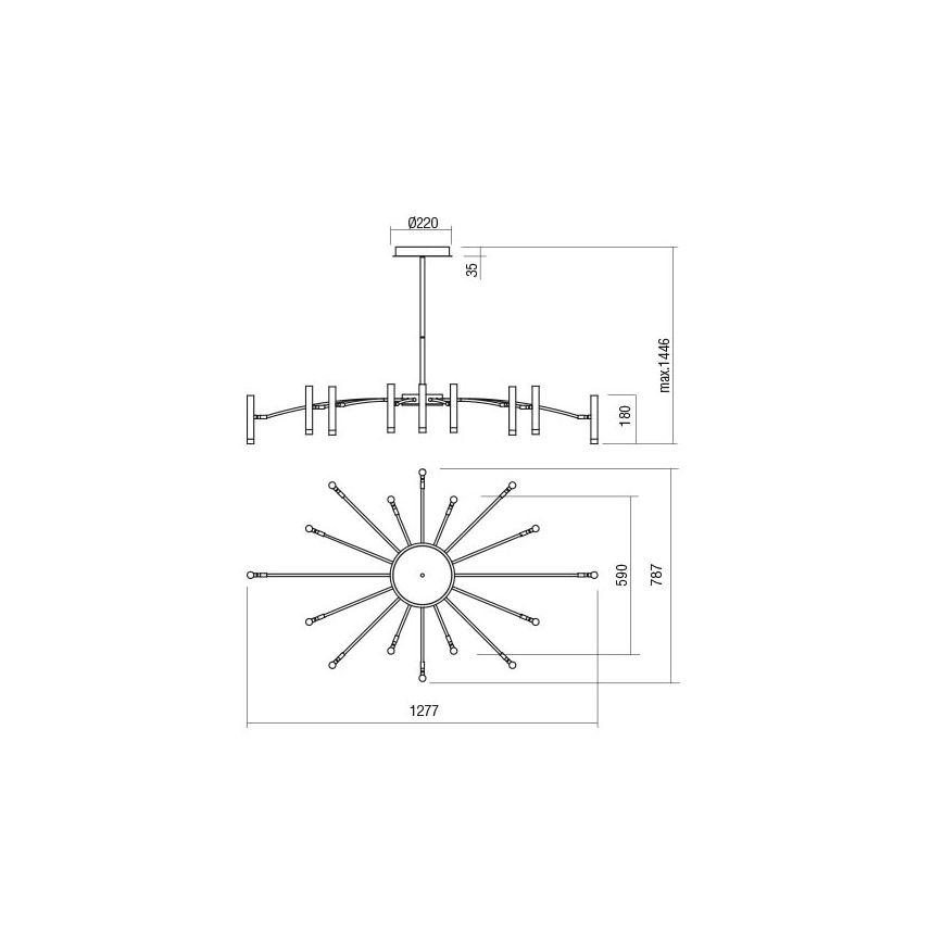Redo 01-3450 - Диммируемая LED-люстра на штанге RAYEN LED/80W/230V CRI 90 золотая