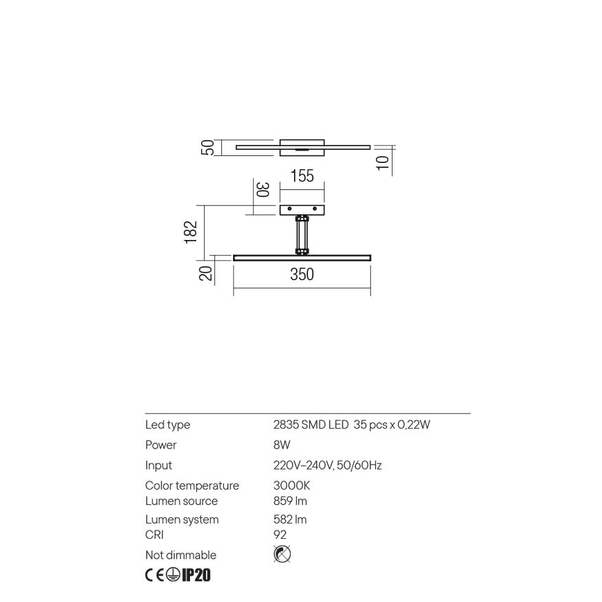 Redo 01-3461 - Светодиодная подсветка для картин LINEAR LED/8W/230V 35 см CRI 92 черный