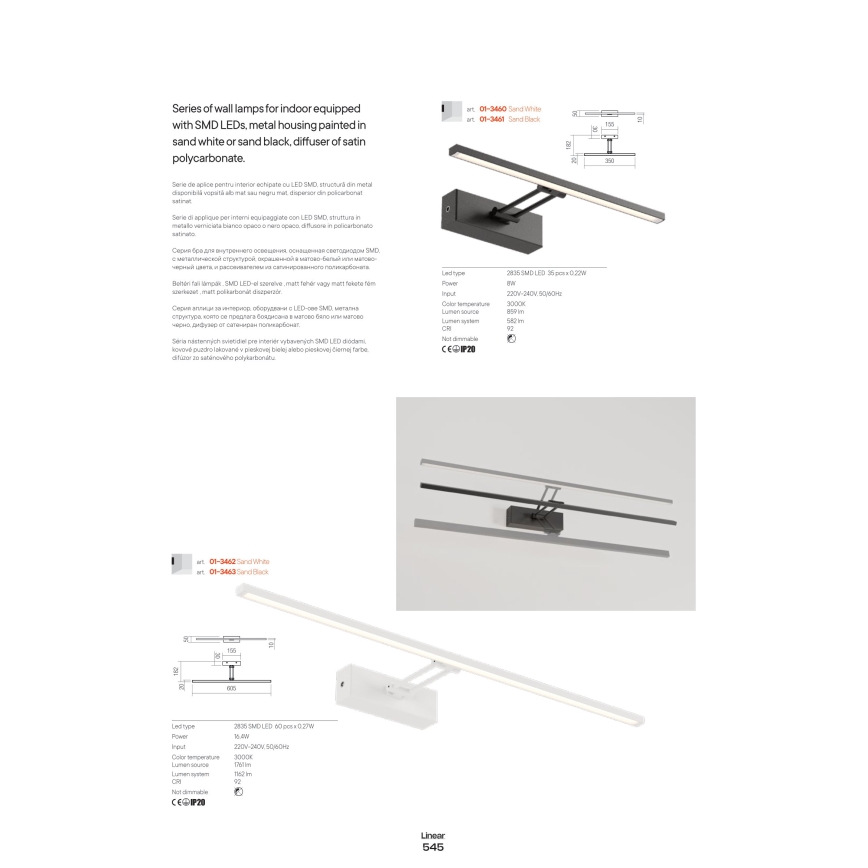 Redo 01-3461 - Светодиодная подсветка для картин LINEAR LED/8W/230V 35 см CRI 92 черный
