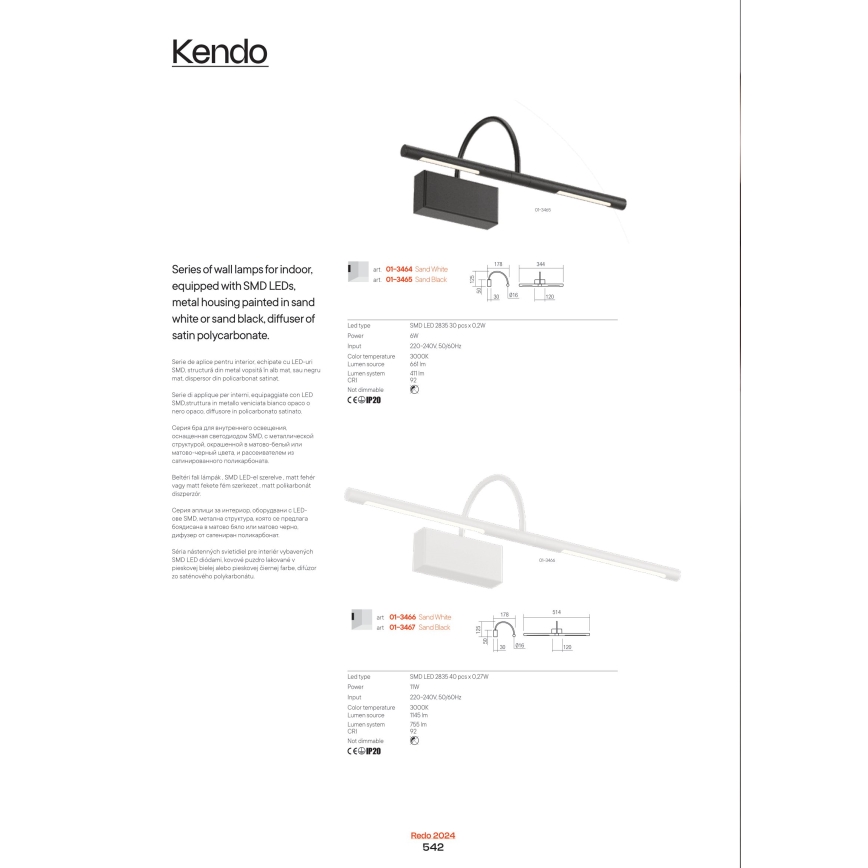 Redo 01-3464 - LED підсвітка картин KENDO LED/6W/230V 34,4 см CRI 92 білий