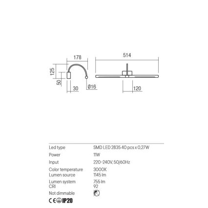 Redo 01-3466 - LED підсвітка картин KENDO LED/11W/230V 51,4 см CRI 92 білий