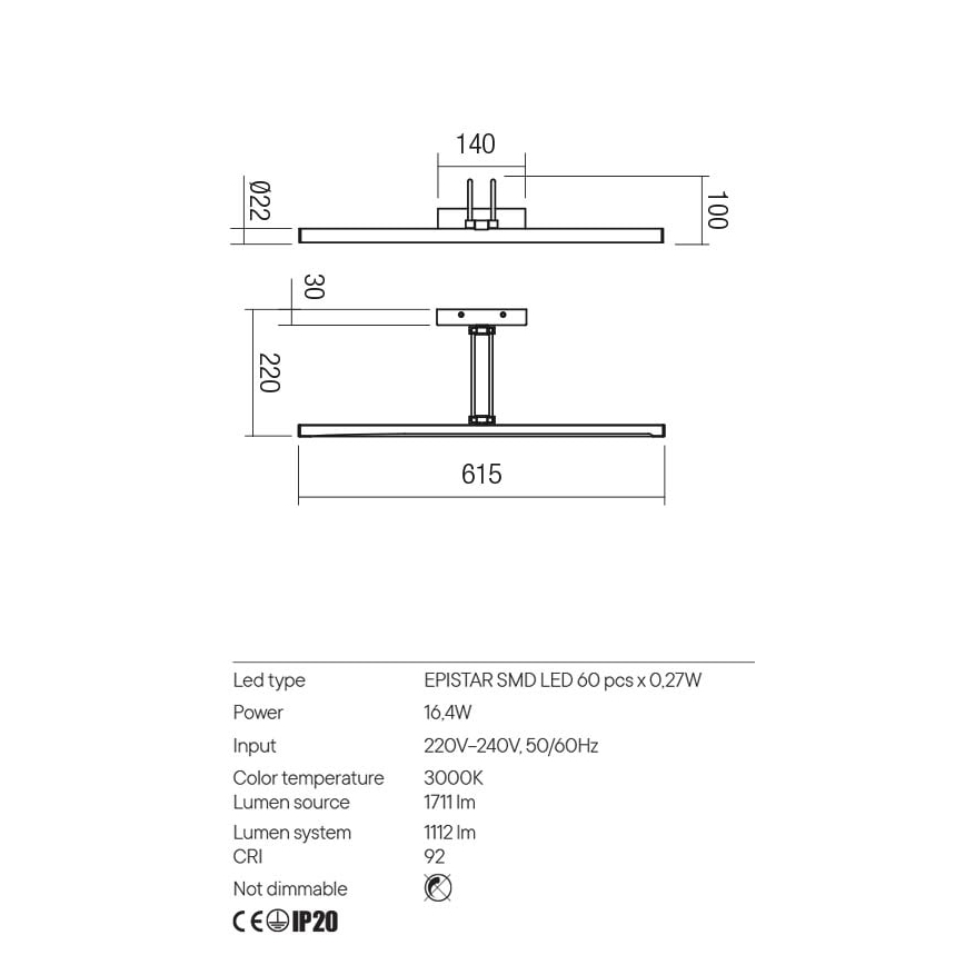 Redo 01-3471 - Светодиодная подсветка для картин IKON LED/16,4W/230V 61,5 см CRI 92 черный
