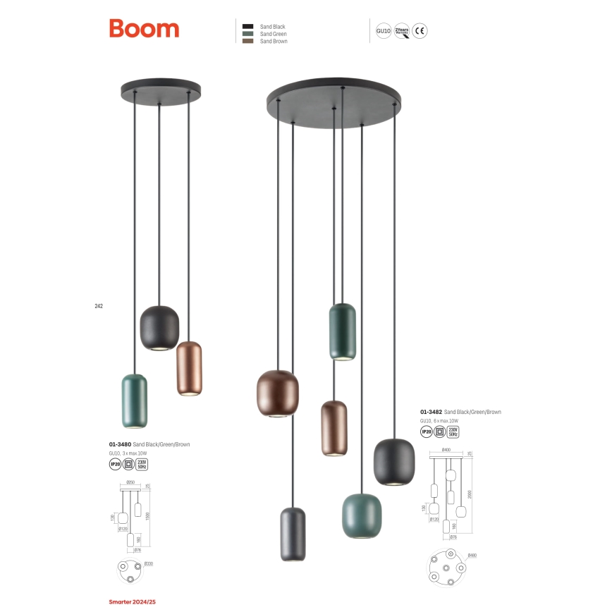 Redo 01-3480 - Подвесная люстра BOOM 3xGU10/10W/230V диаметр 33 см черный/зеленый/коричневый