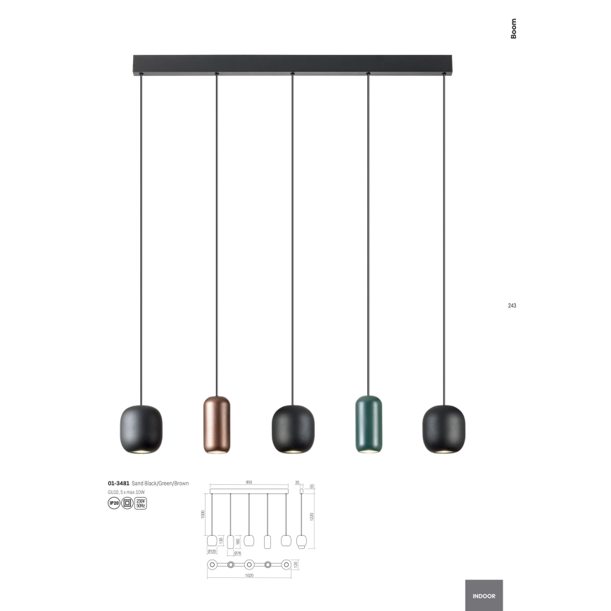 Redo 01-3481 - Підвісна люстра BOOM 5xGU10/10W/230V чорний/зелений/коричневий