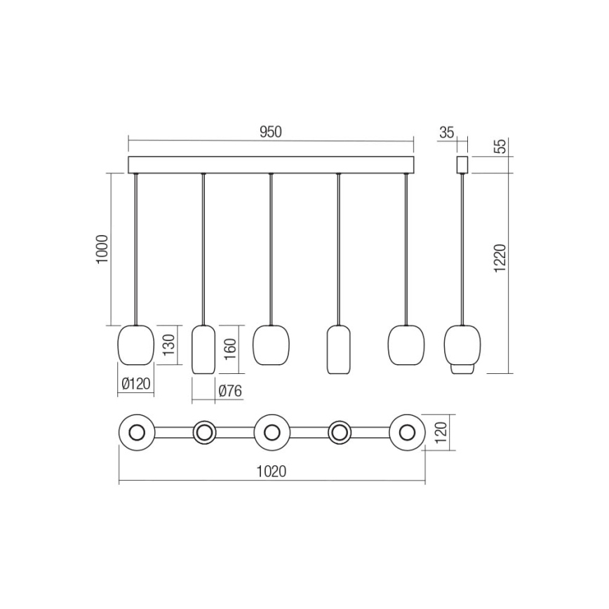 Redo 01-3481 - Підвісна люстра BOOM 5xGU10/10W/230V чорний/зелений/коричневий
