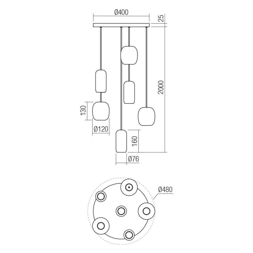 Redo 01-3482 - Подвесная люстра BOOM 6xGU10/10W/230V диаметр 48 см черный/зеленый/коричневый