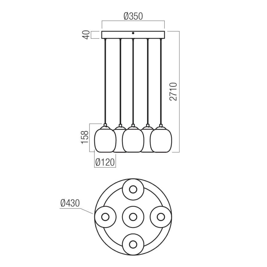 Redo 01-3488 - LED диммируемая люстра на тросе KHADI 5×LED/5,2 Вт/230 В CRI 90 диаметр 43 см чёрный/дымчатый