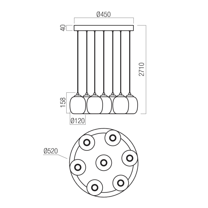 Redo 01-3489 - Диммируемая подвесная люстра на тросе KHADI 7xLED/5W/230V CRI 90 Ø 52 см черная/дымчатая