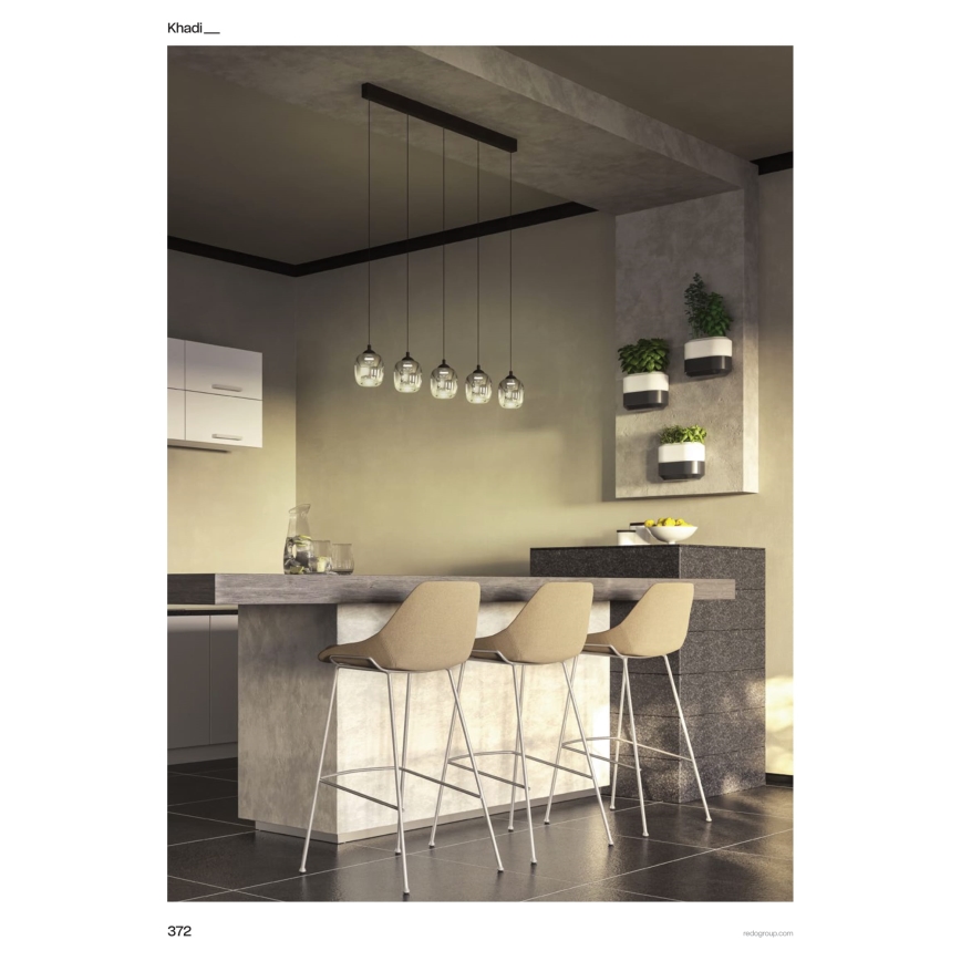 Redo 01-3490 - LED підвісний світильник на тросі KHADI з регулюванням яскравості 5xLED/5,2W/230V CRI 90 чорний/димчастий