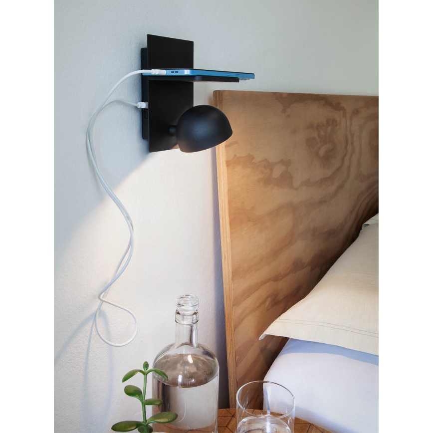 Redo 01-3491 - Світлодіодний настінний точковий світильник SEIBI LED/7W/230V USB CRI 90 чорний