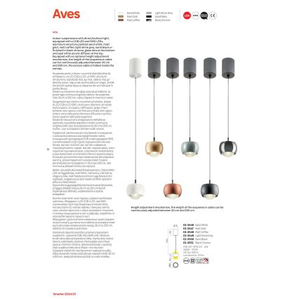 Redo 01-3547 - Світлодіодна підвісна люстра AVES LED/12W/230V діаметр 9,6 см CRI 90 золотий