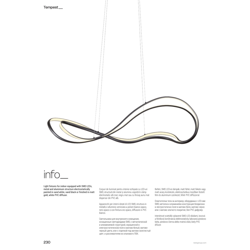 Redo 01-3599 - Диммируемая LED-люстра на тросе TEMPEST LED/58W/230V чёрная