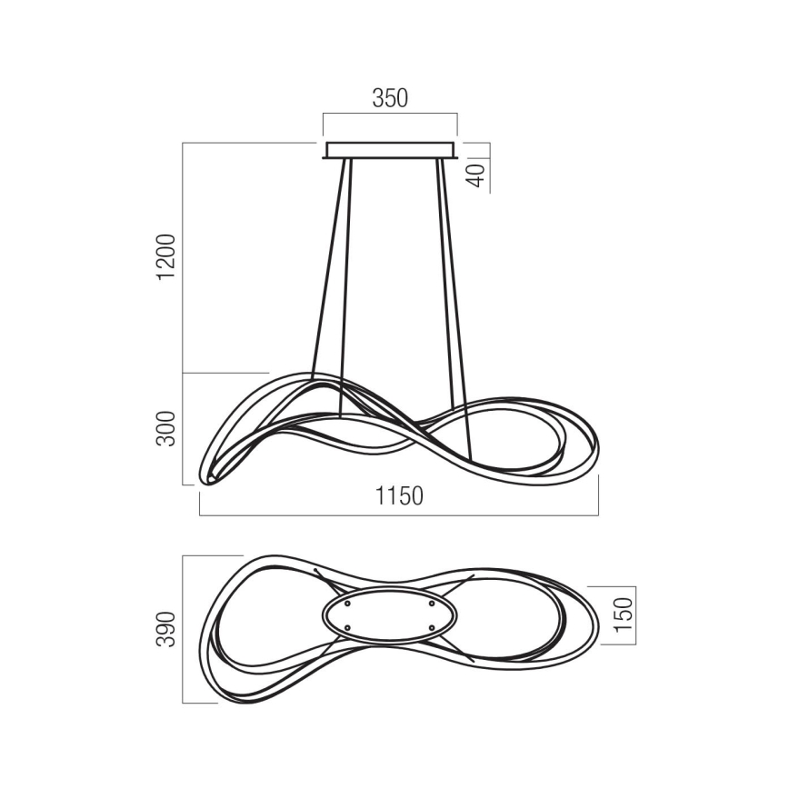 Redo 01-3599 - Димована LED-люстра на тросі TEMPEST LED/58W/230V чорна