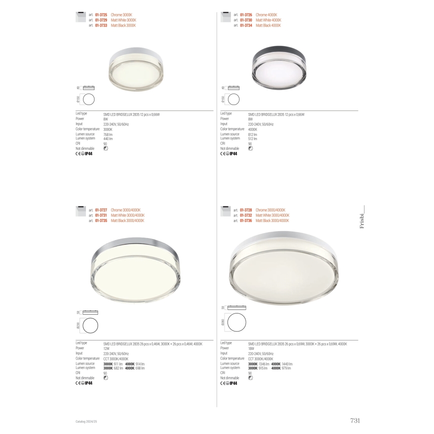 Redo 01-3725 - Светильник для ванной комнаты потолочный LED FRISBI LED/8W/230V диам. 15 см CRI 90 IP44 глянцевый хром