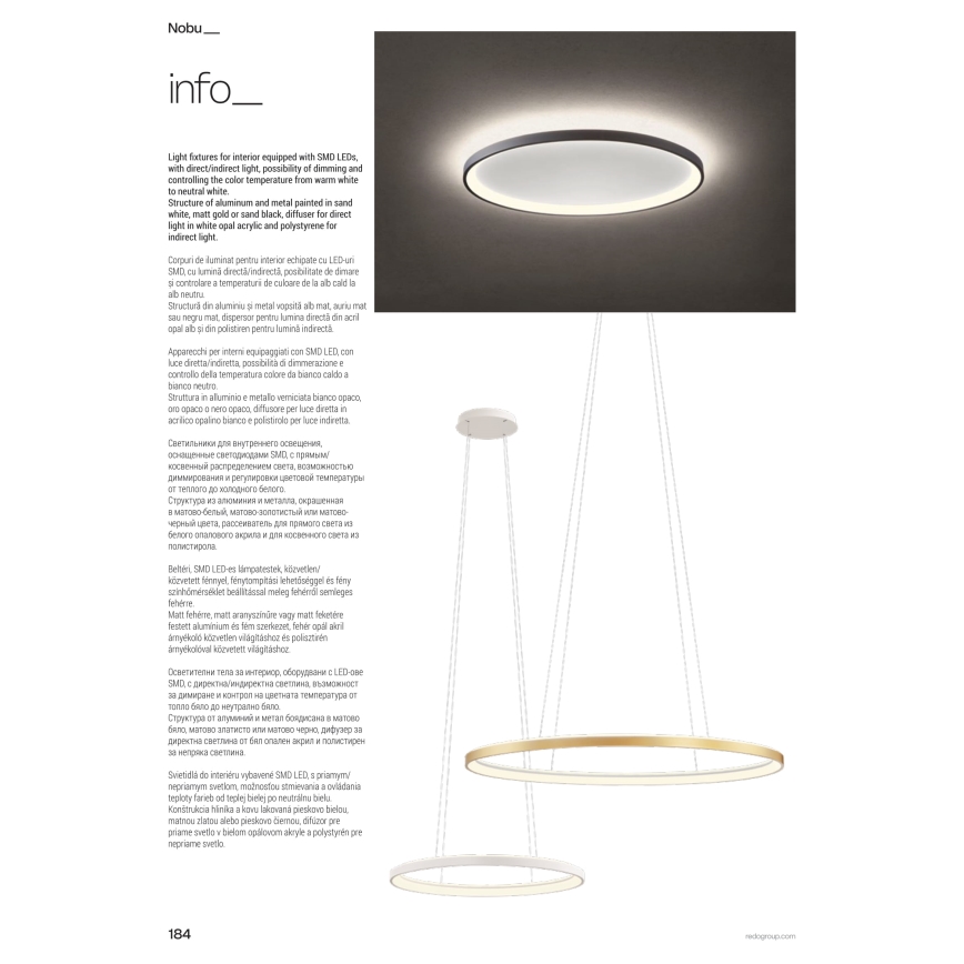 Redo 01-3807 - Диммируемый светодиодный потолочный светильник NOBU LED/60W/230V 3000/4000K CRI 90 золотой