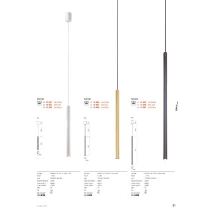 Redo 01-3860 - LED-люстра на тросе NIKOS, 8 Вт / 230 В, CRI 90, диаметр 6 см, золотая