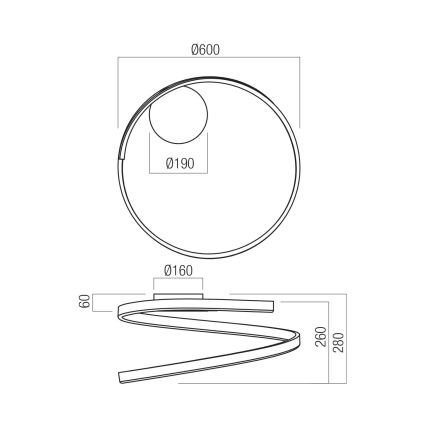 Redo 01-4010 - димований LED стельовий світильник SCROLL LED/38W/230V 3000K/4000K/6000K CRI 90 Ø 60 см білий