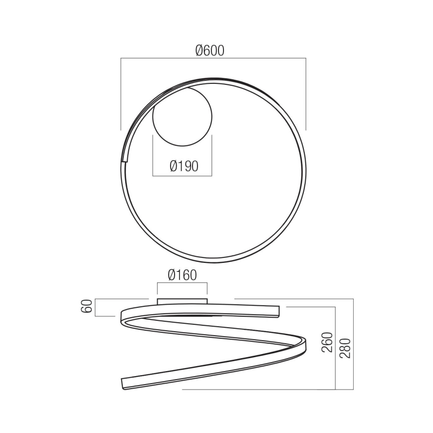 Redo 01-4011 - димований стельний світильник SCROLL LED/38W/230V 3000K/4000K/6000K CRI 90 діам. 60 см золотистий