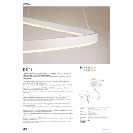 Redo 01-4013 - LED підвісна люстра на тросі SCROLL з регулюванням яскравості LED/38W/230V 3000K/4000K/6000K CRI 90 діаметр 60 см біла