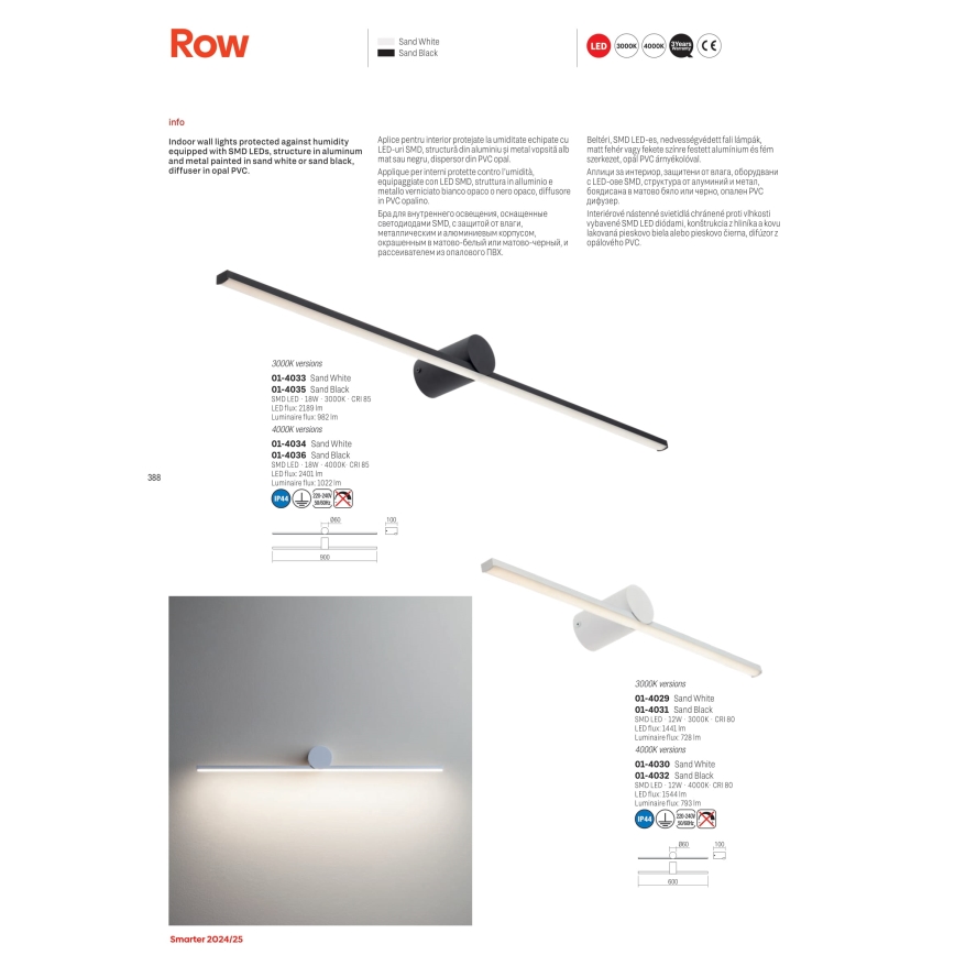 Redo 01-4036 - Светодиодная подсветка для зеркала в ванной комнате ROW LED/18W/230V 90 см IP44 черный