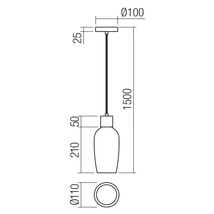 Redo 01-4044 - Підвісна люстра ATLANTIS 1xE27/42W/230V діаметр 11 см чорний