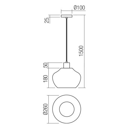 Redo 01-4046 - Підвісна люстра ATLANTIS 1xE27/42W/230V діаметр 26 см чорний