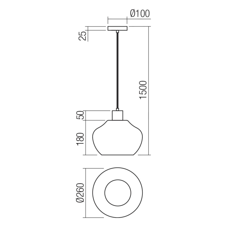Redo 01-4046 - Підвісна люстра ATLANTIS 1xE27/42W/230V діаметр 26 см чорний