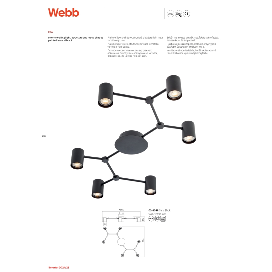 Redo 01-4048 - Точечный светильник WEBB 6xGU10/10W/230V черный