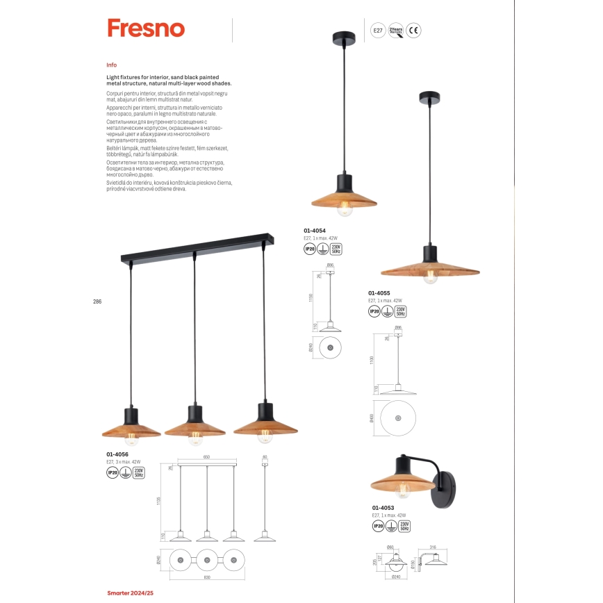 Redo 01-4056 - Подвесная люстра FRESNO 3xE27/42W/230V