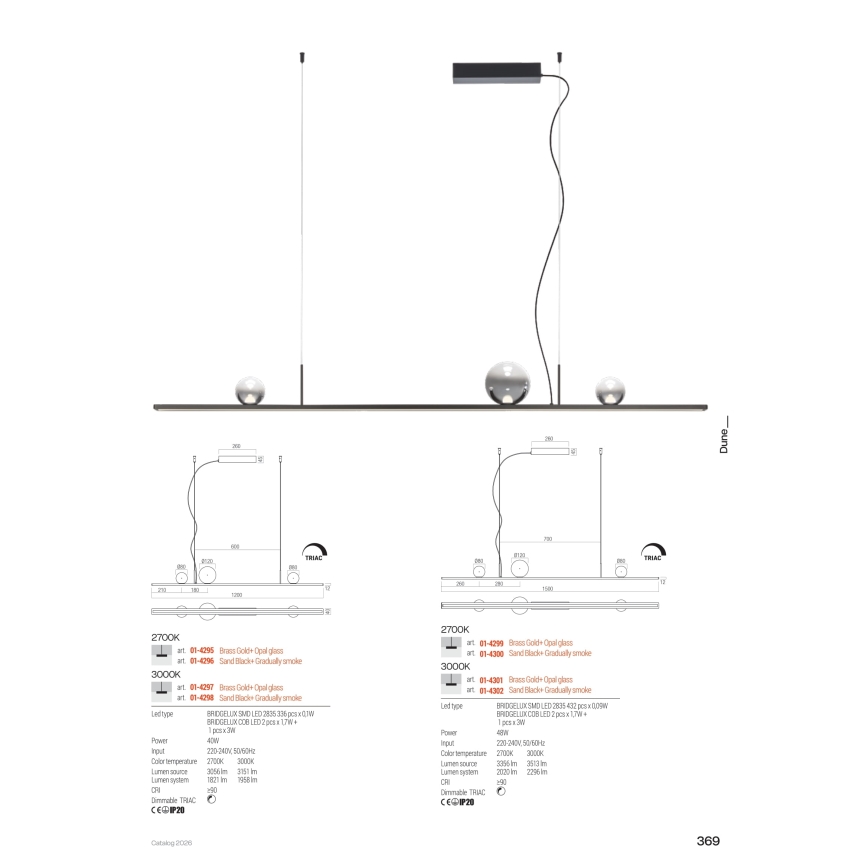 Redo 01-4302 - Люстра з регульованою яскравістю на тросі DUNE LED/48W/230V 3000K CRI 90 чорний/димчастий