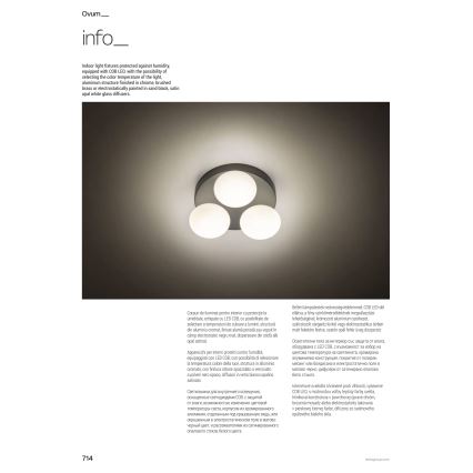 Redo 01-4307 - LED стельовий світильник для ванної OVUM, 3×LED по 5 Вт, 230 В, 3000/4000 К, CRI 90, діаметр 24 см, IP44, білий/латунь