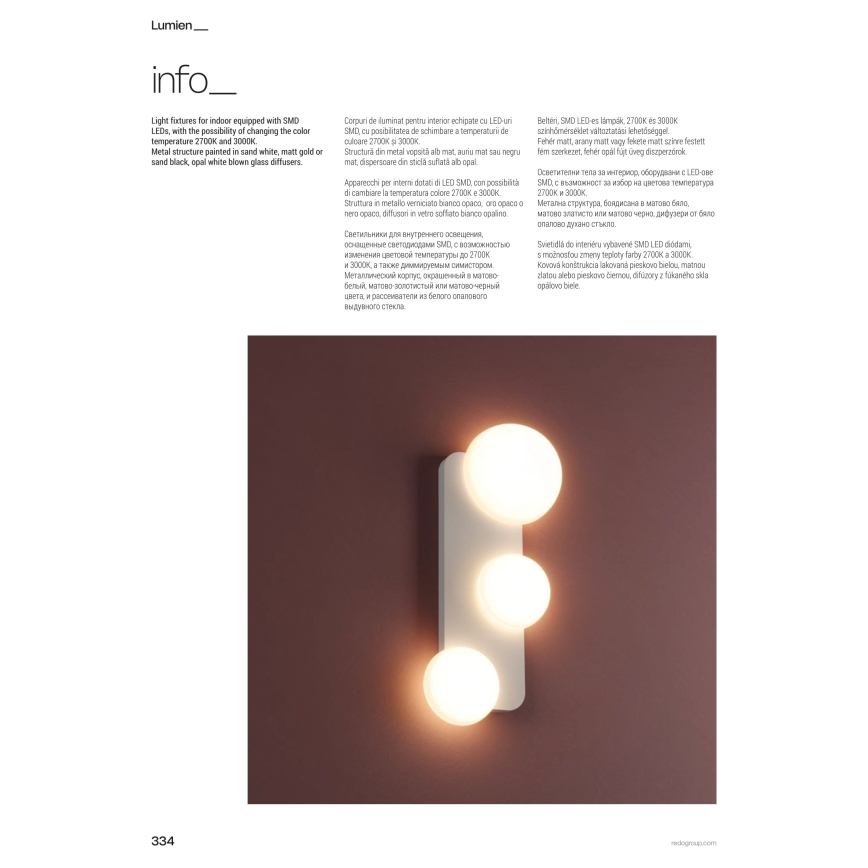 Redo 01-4329 - Настенный LED-светильник LUMIEN 3xLED/18W/230V 2700/3000K CRI 90 белый/золотой