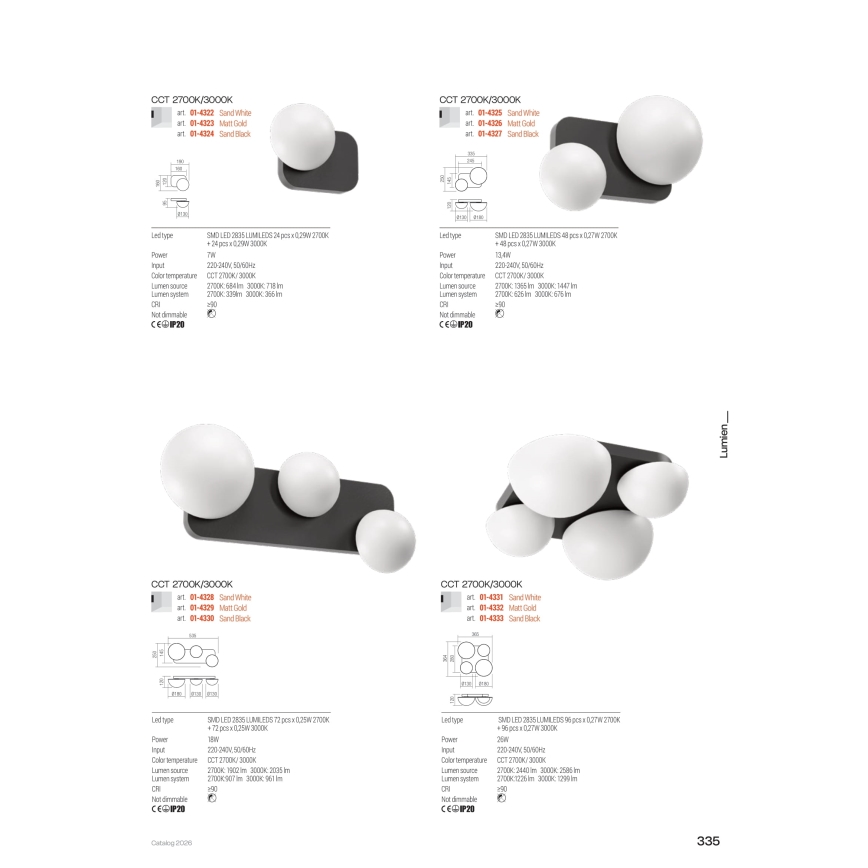 Redo 01-4332 - LED стельовий світильник LUMIEN 4xLED/26W/230V 2700/3000K CRI 90 білий/золотий