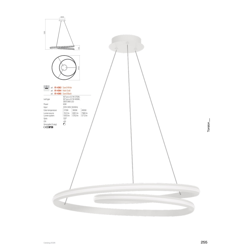Redo 01-4365 - LED димований підвісний світильник на тросі TORSION LED/60W/230V 2700/3000/4000K CRI 90 діаметр 75,2 см чорний