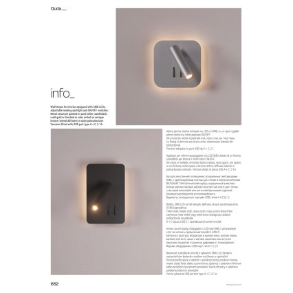 Redo 01-4473 - LED настінний світильник QUDA LED/6W/230V + LED/3W, CRI 90, USB, бронзовий