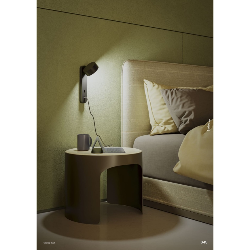 Redo 01-4643 - LED настенный светильник SADES LED/6 Вт/230 В CRI 90 USB черный